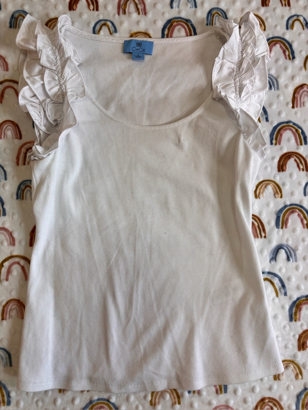 CeCe White Girls Ruffle Sleeve Tank Top